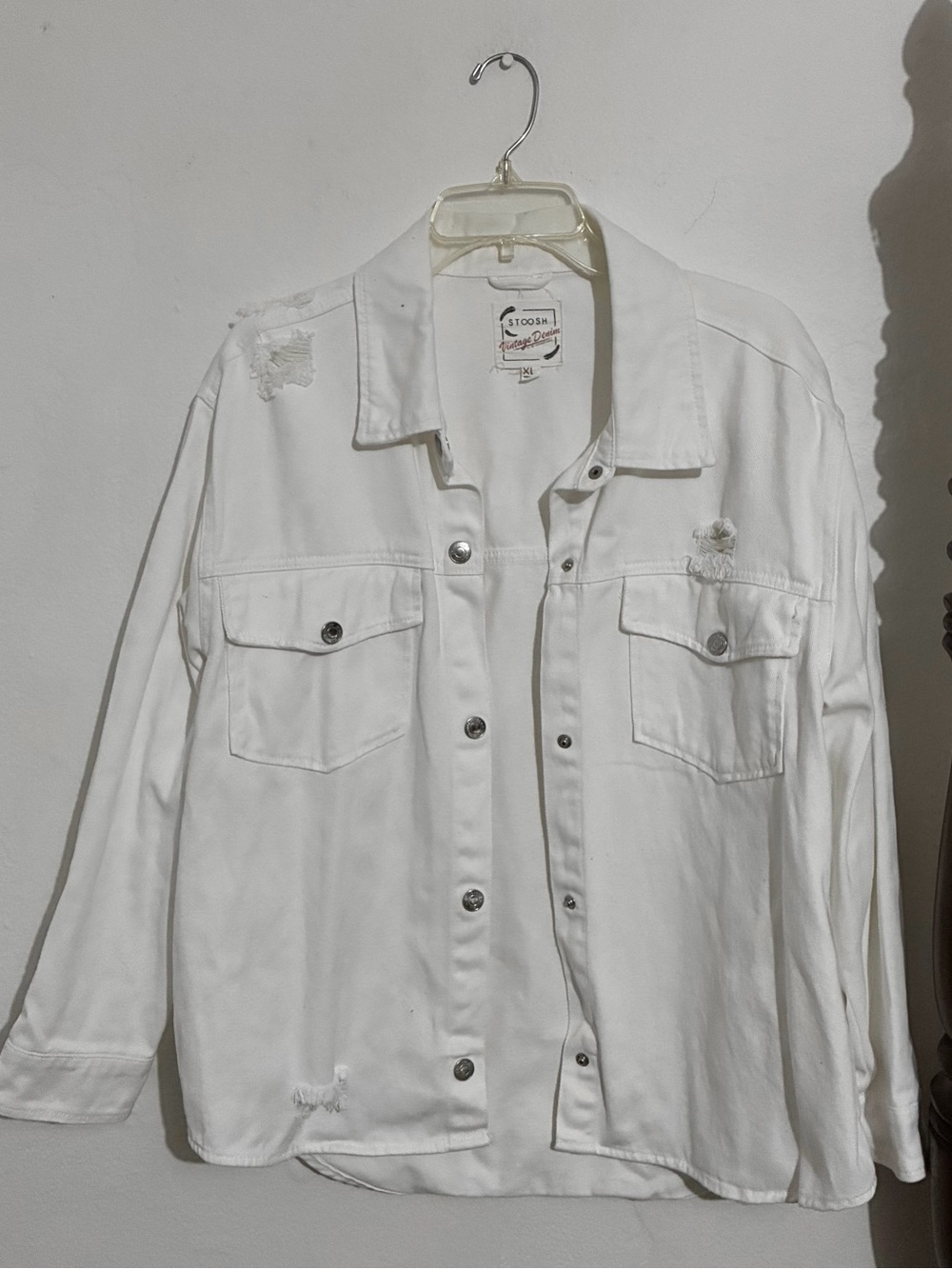 Stoosh White Distressed Denim Jacket